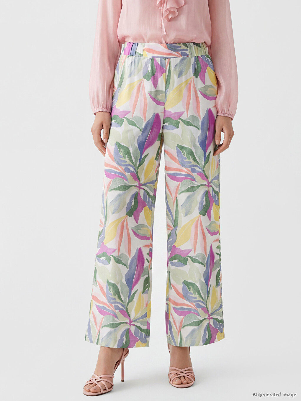 Elastic Waist Patterned Women's Trousers-1