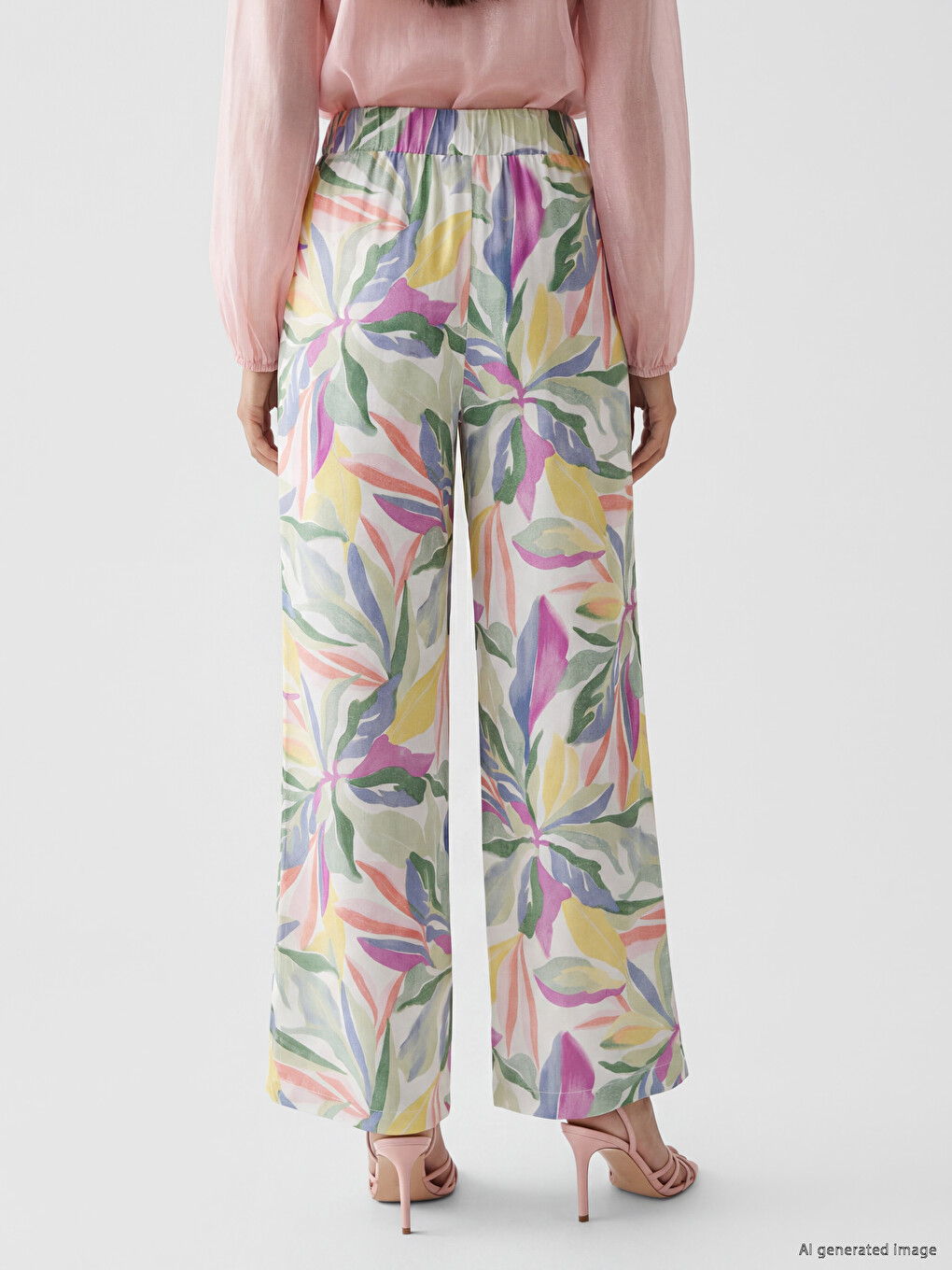 Elastic Waist Patterned Women's Trousers-3
