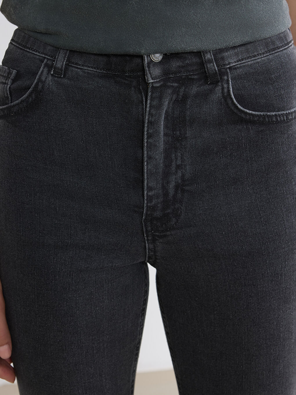 Antrasit Yüksek Bel Flare Kadın Jean Pantolon-2