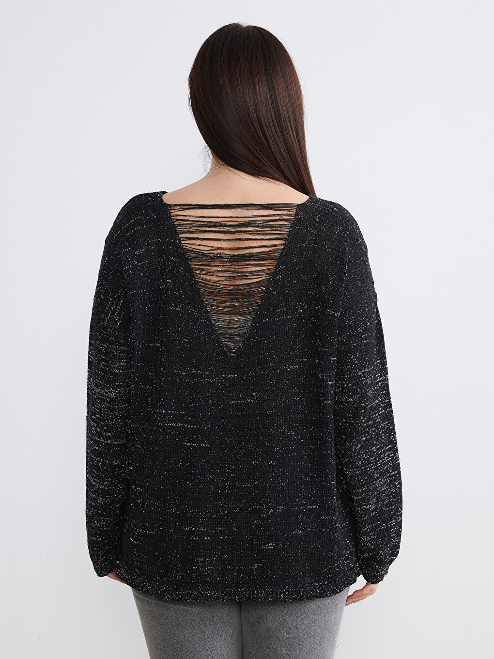 Siyah Kayık Yaka Kadın Triko Kazak-3