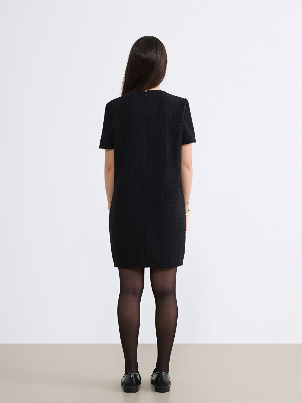 Siyah Petite Bisiklet Yaka Mini Elbise-3