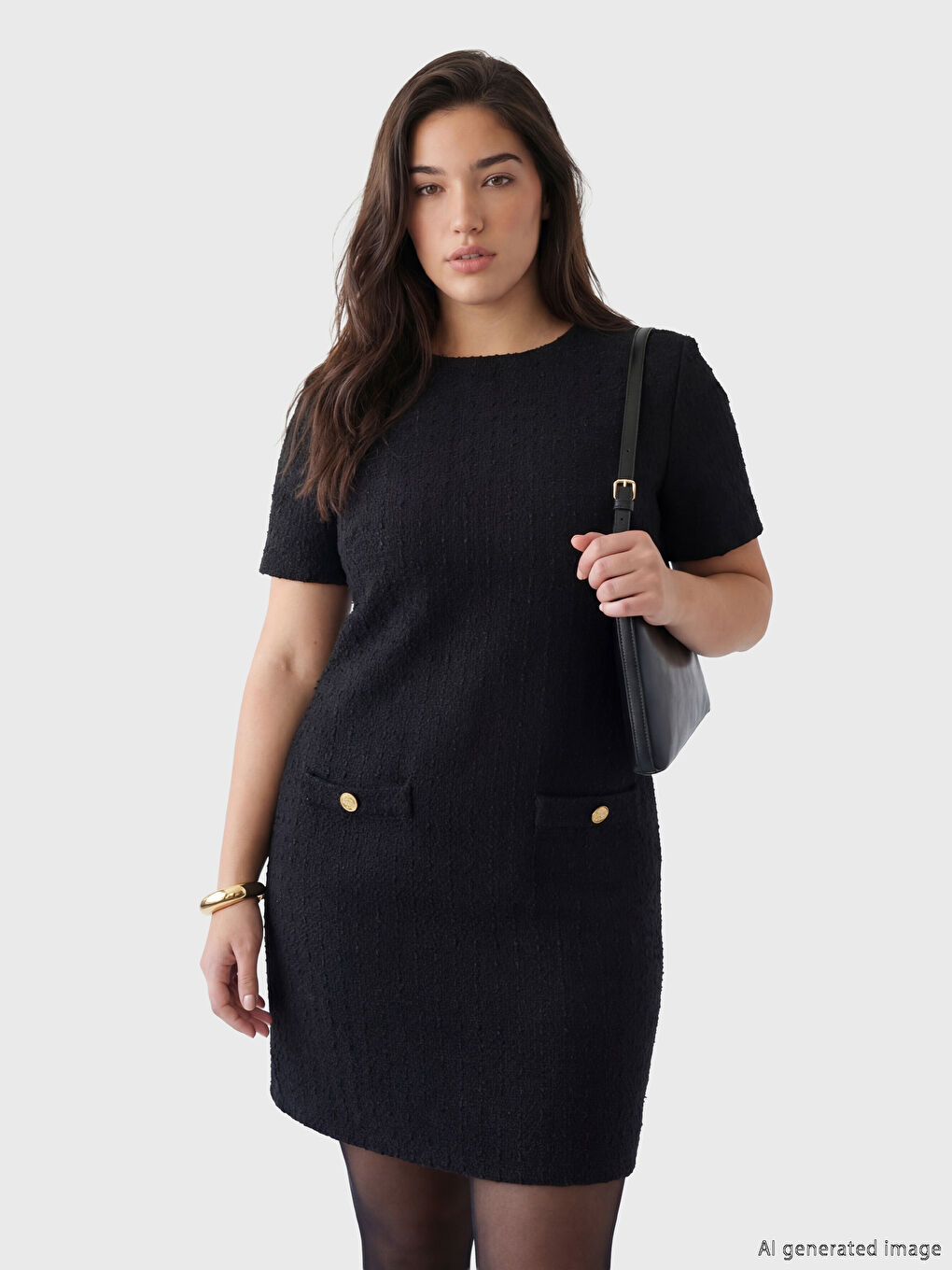 Siyah Petite Dokulu Mini Elbise-1