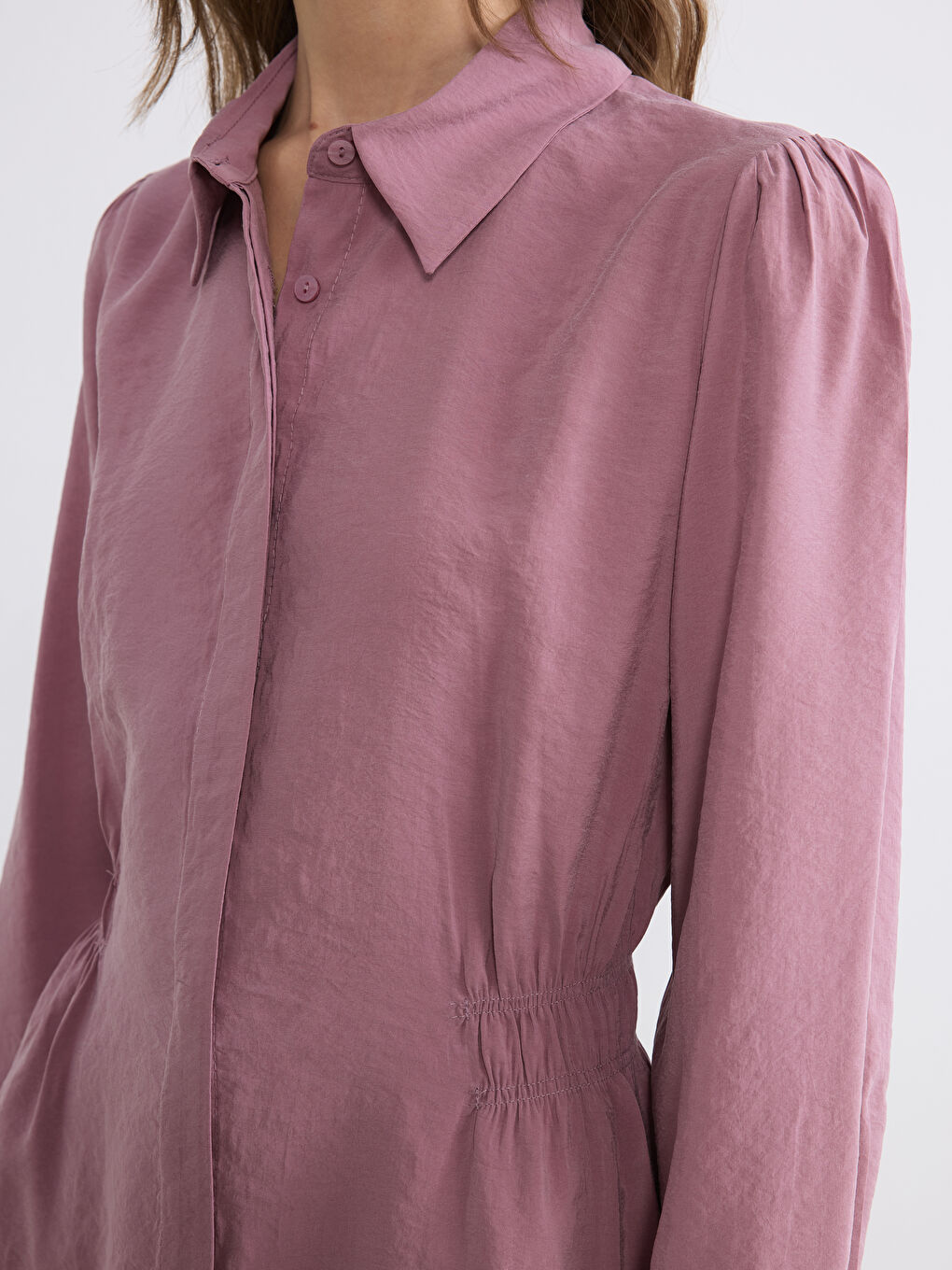 Pembe Beli Büzgülü Kadın Gömlek Tunik-2