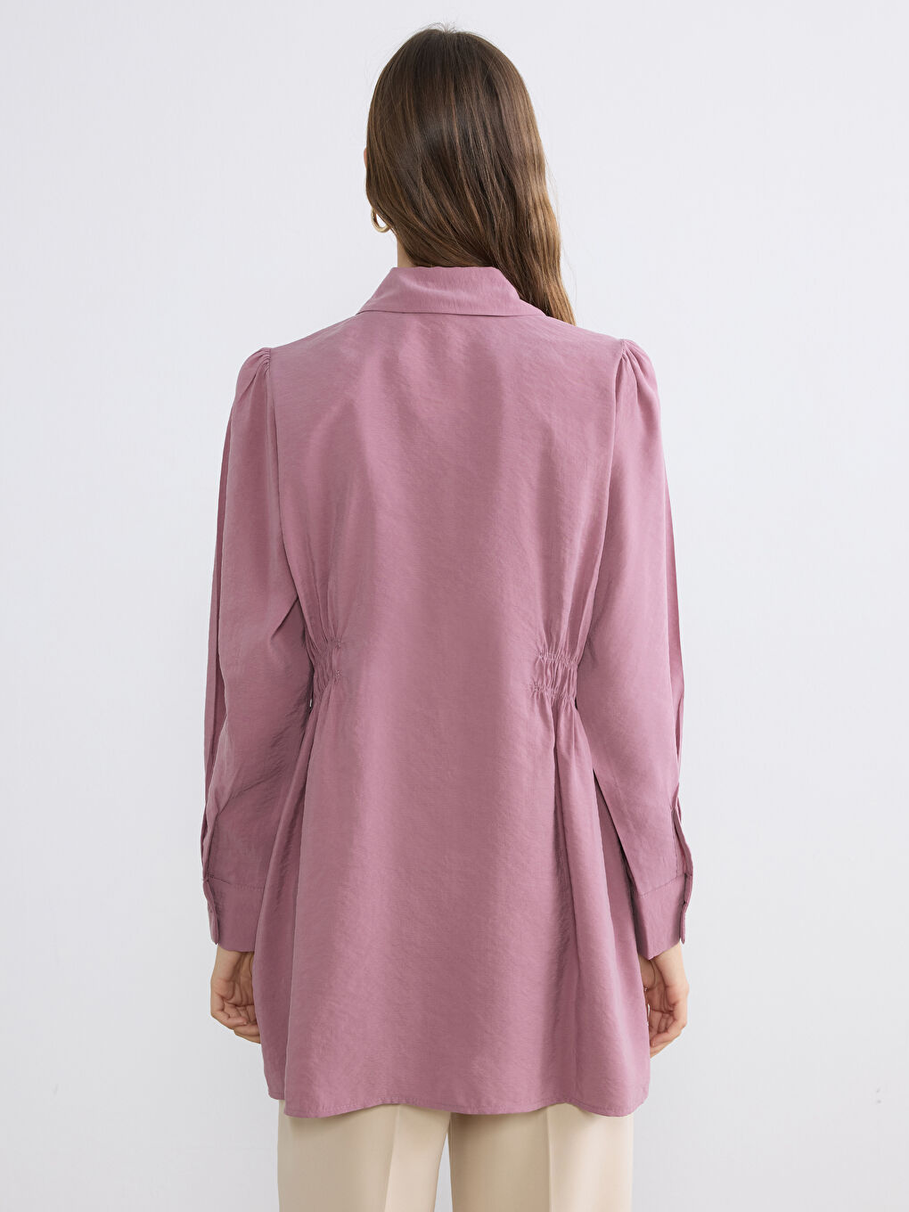 Pembe Beli Büzgülü Kadın Gömlek Tunik-3