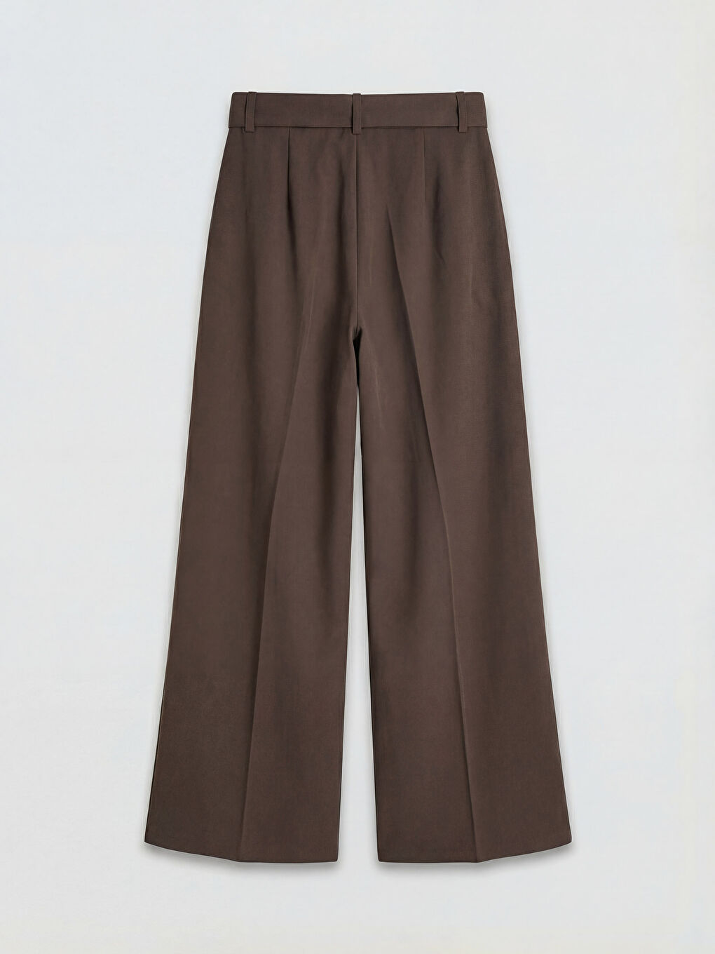 Kahverengi Beli Kemerli Pileli Kadın Kumaş Pantolon-1