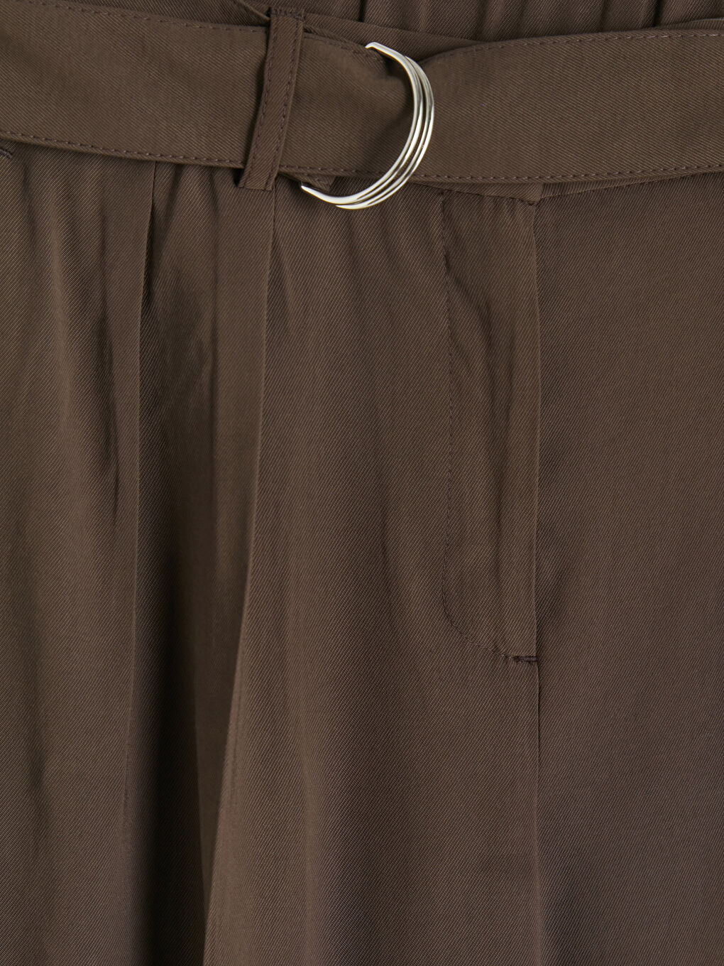 Kahverengi Beli Kemerli Pileli Kadın Kumaş Pantolon-2