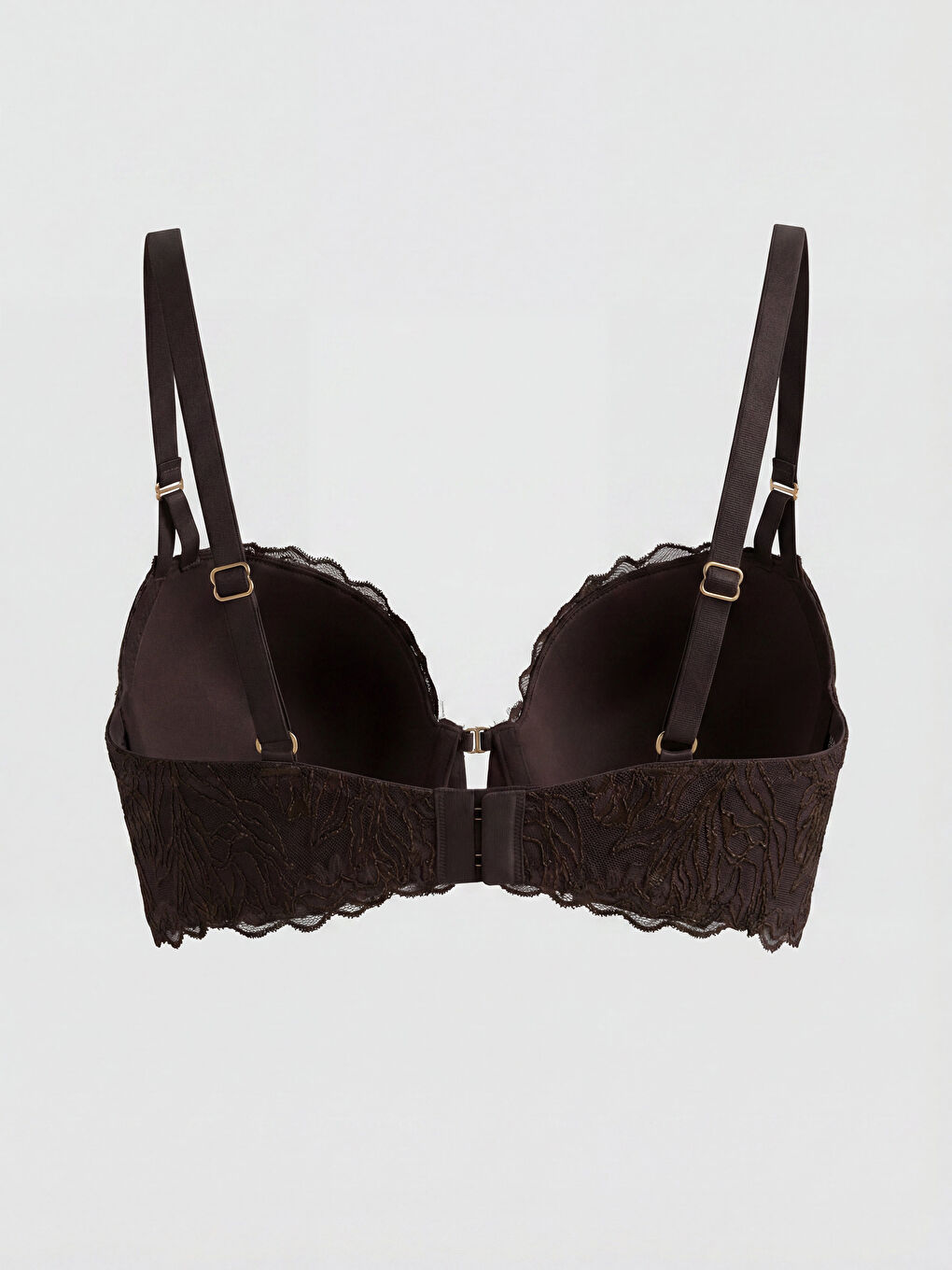 Kahverengi Balenli Dolgusuz Dantelli Fantezi Tişört Sütyen-3