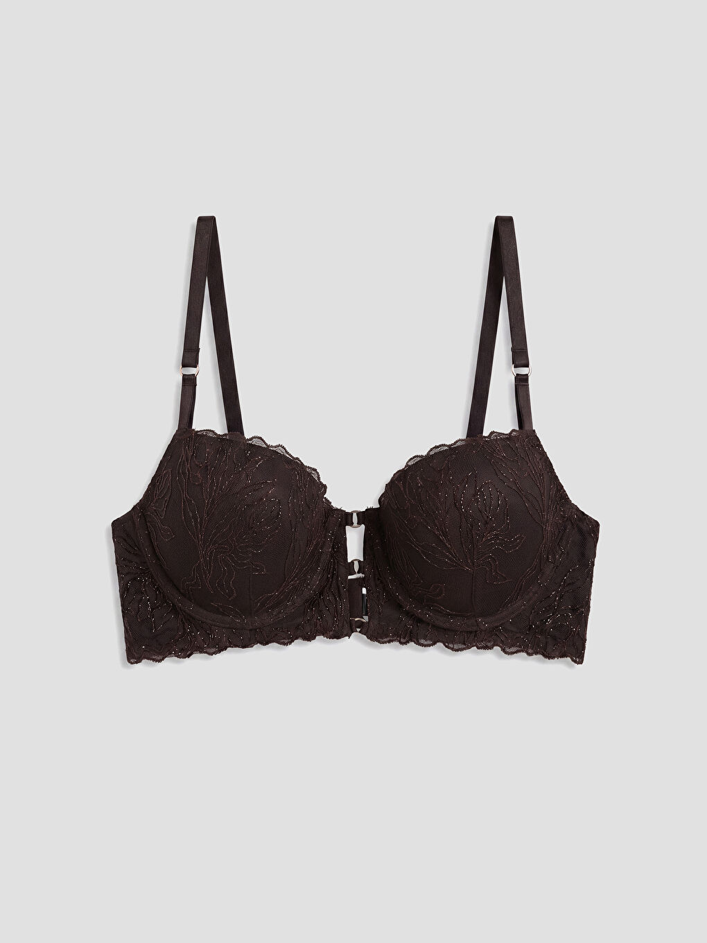 Kahverengi Balenli Dolgusuz Dantelli Fantezi Tişört Sütyen