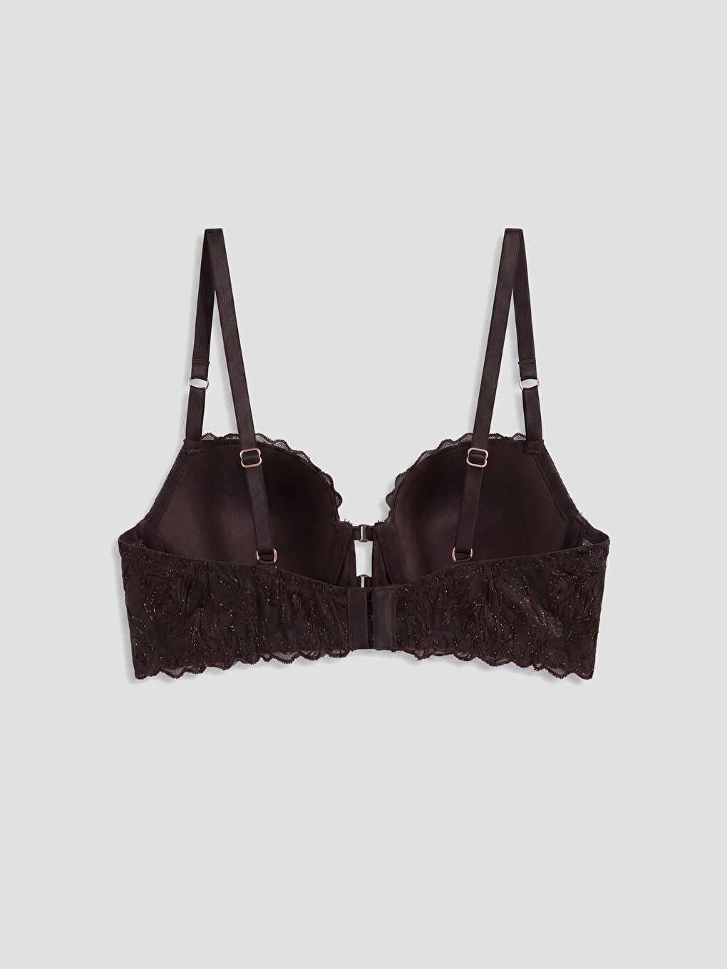 Kahverengi Balenli Dolgusuz Dantelli Fantezi Tişört Sütyen-1