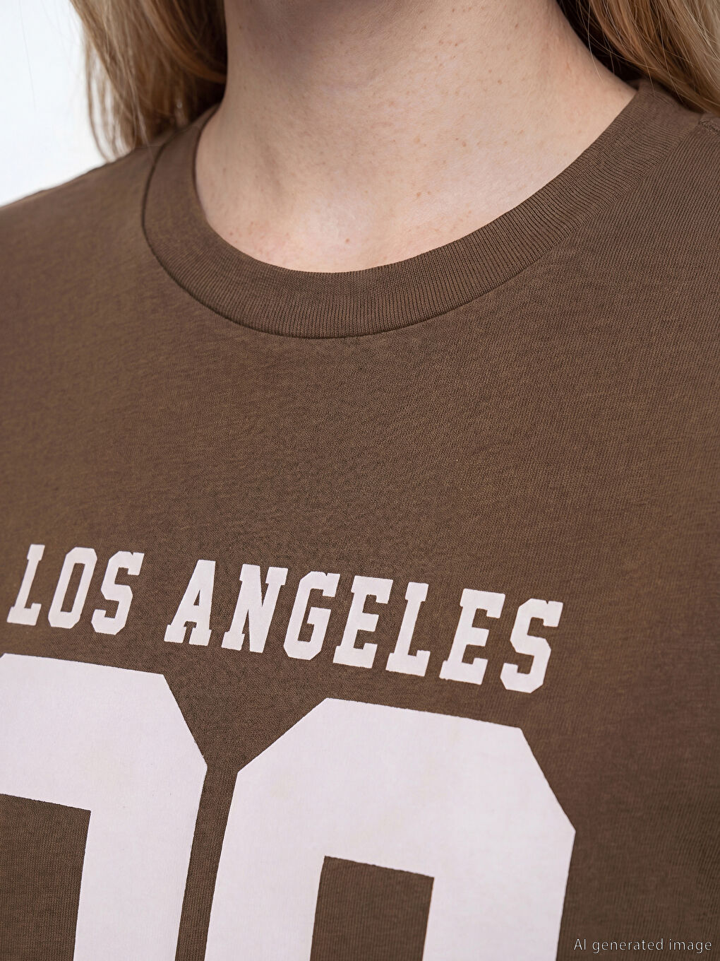 تي شيرت نسائي مطبوع لوس أنجلِس بياقة دائرية-2
