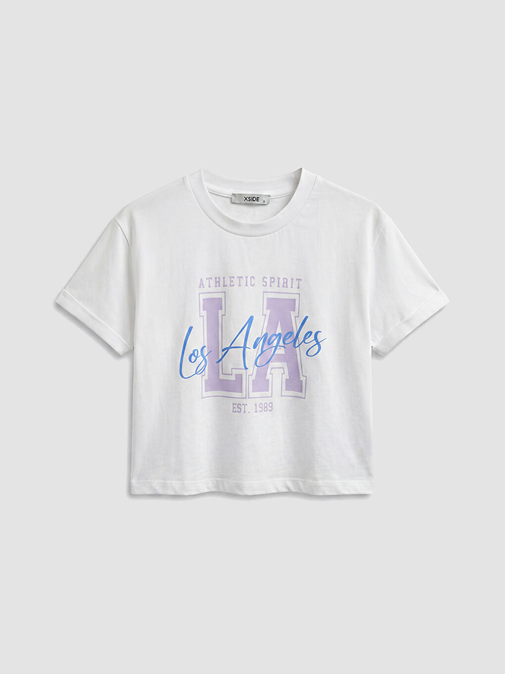 تي شيرت نسائي مطبوع لوس أنجلِس بياقة دائرية-4