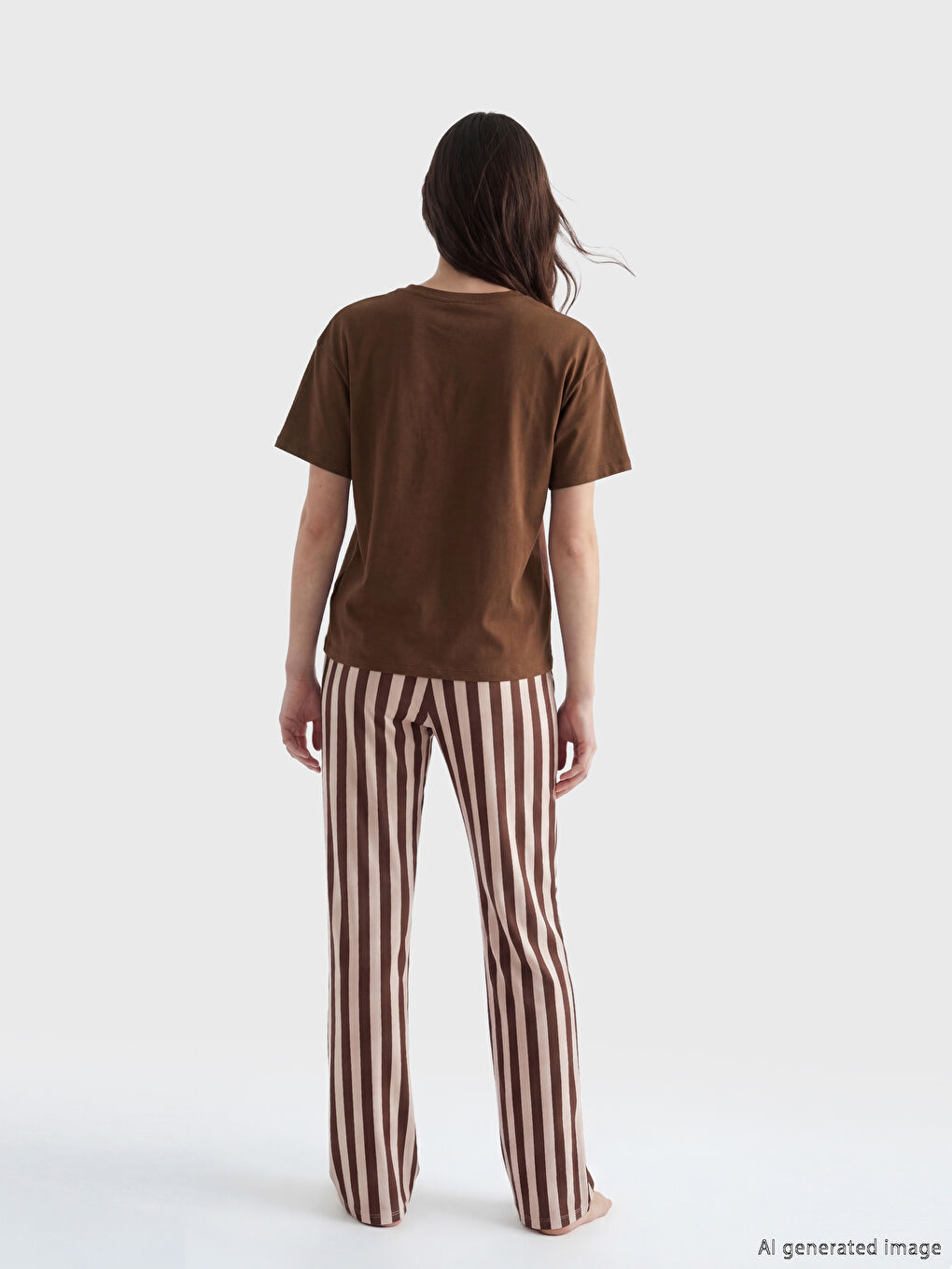 Kahverengi Bisiklet Yaka Baskılı Kadın Pijama Takımı-3