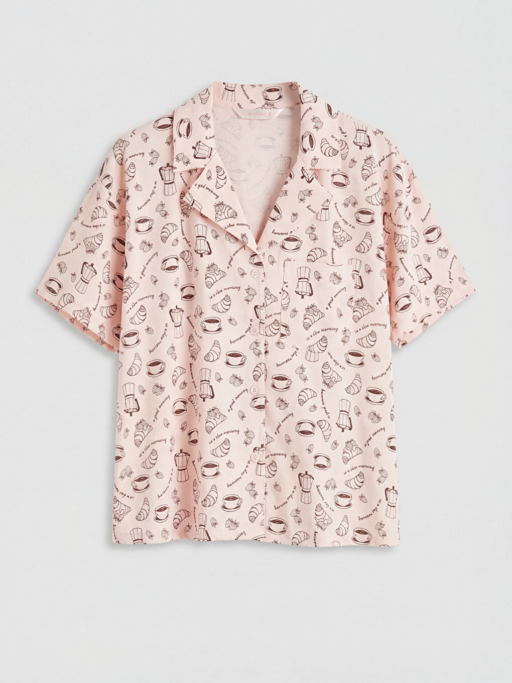 Pembe Gömlek Yaka Desenli Kadın Şortlu Pijama Takımı-1