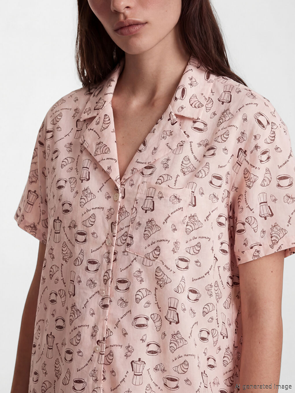 Pembe Gömlek Yaka Desenli Kadın Şortlu Pijama Takımı-2