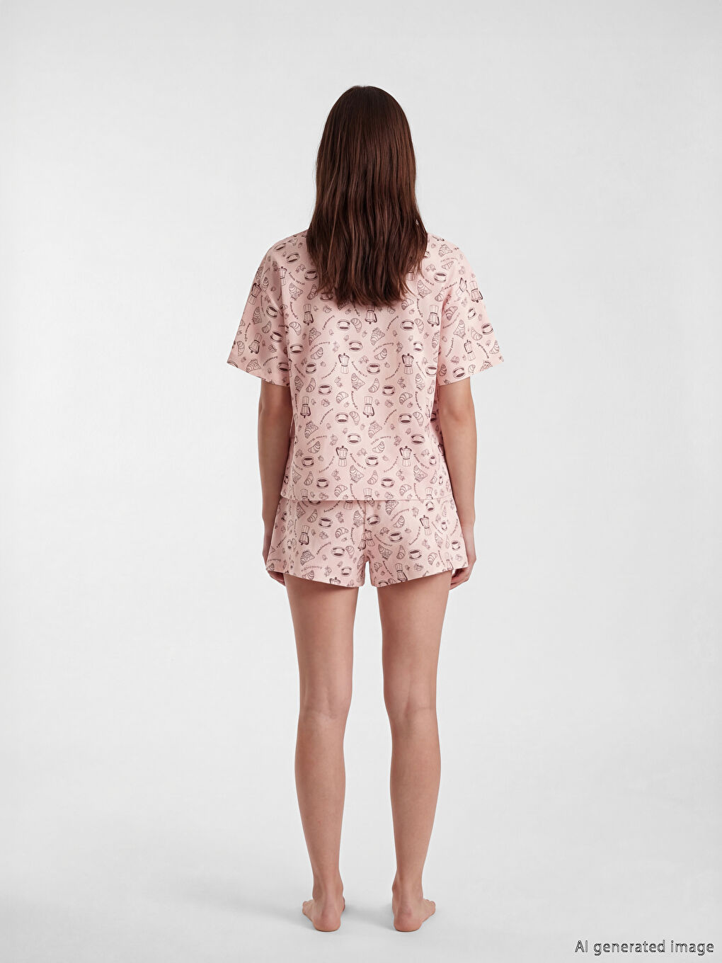 Pembe Gömlek Yaka Desenli Kadın Şortlu Pijama Takımı-3