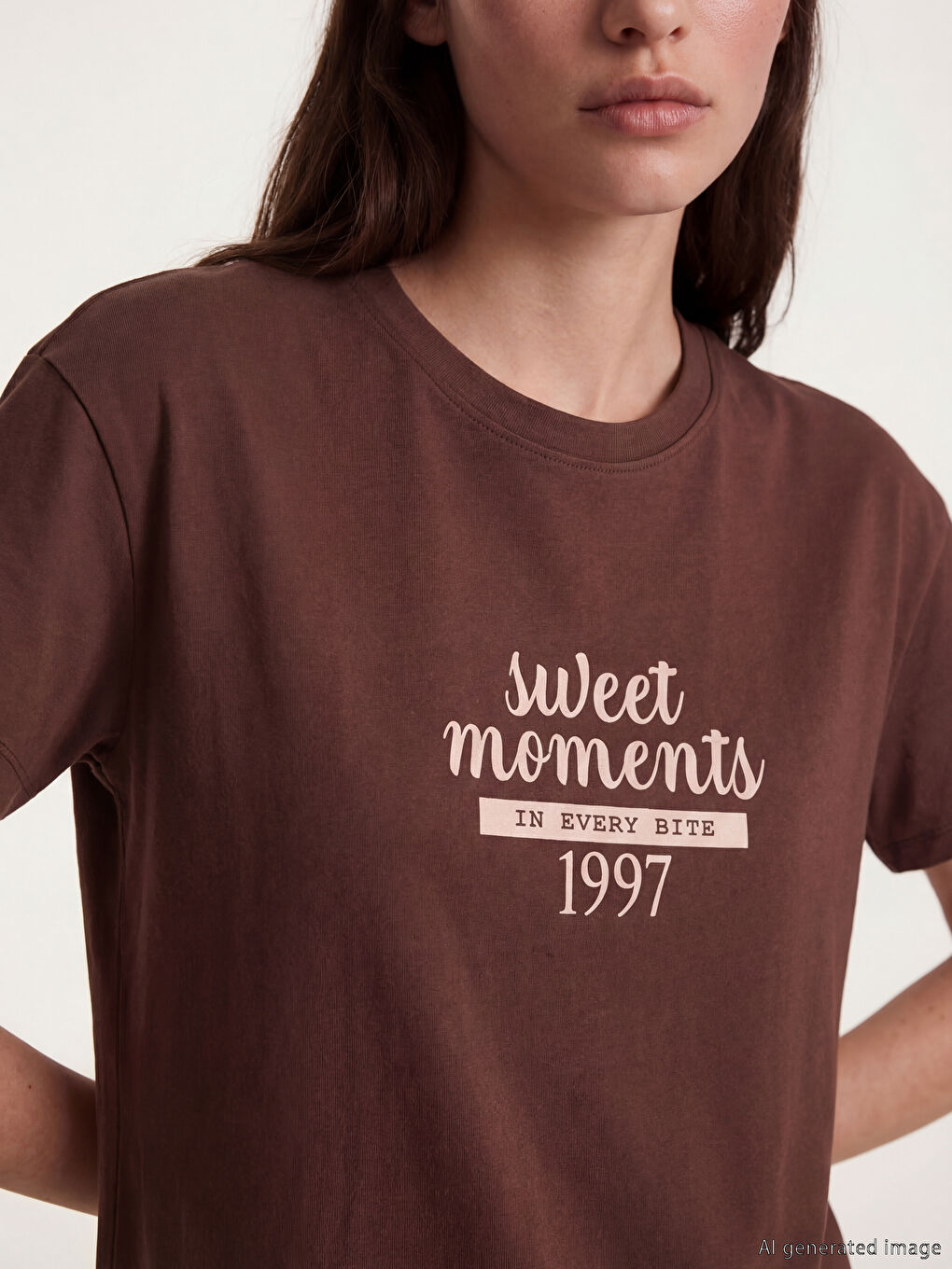 Kahverengi Bisiklet Yaka Baskılı Kadın Gecelik-2