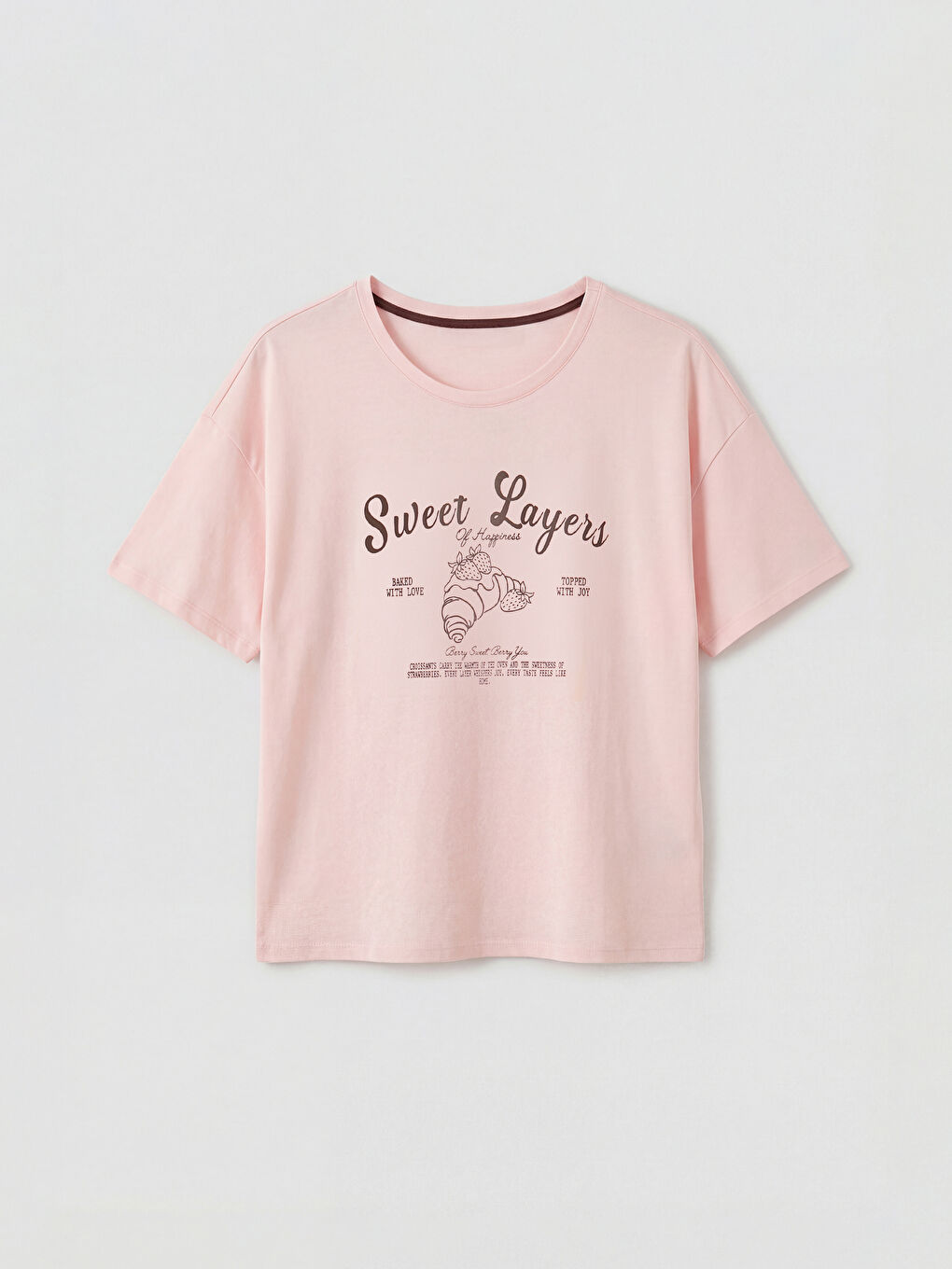 Pembe Bisiklet Yaka Baskılı Kadın Şortlu Pijama Takımı-1