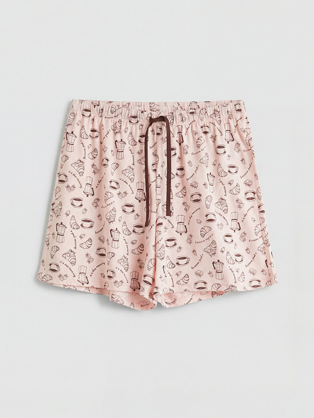 Pembe Bisiklet Yaka Baskılı Kadın Şortlu Pijama Takımı-3