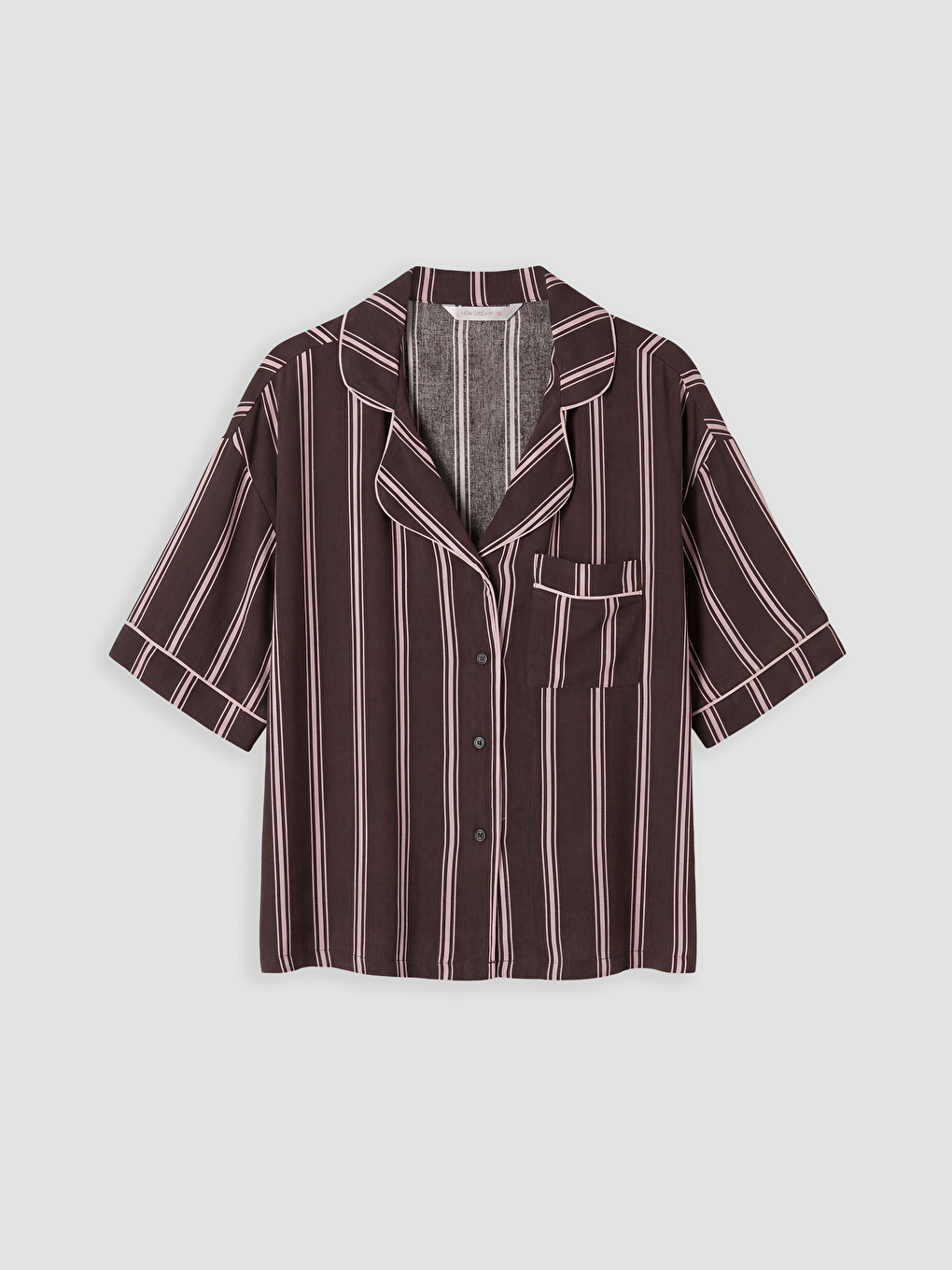 Kahverengi Gömlek Yaka Çizgili Kadın Şortlu Pijama Takımı-1