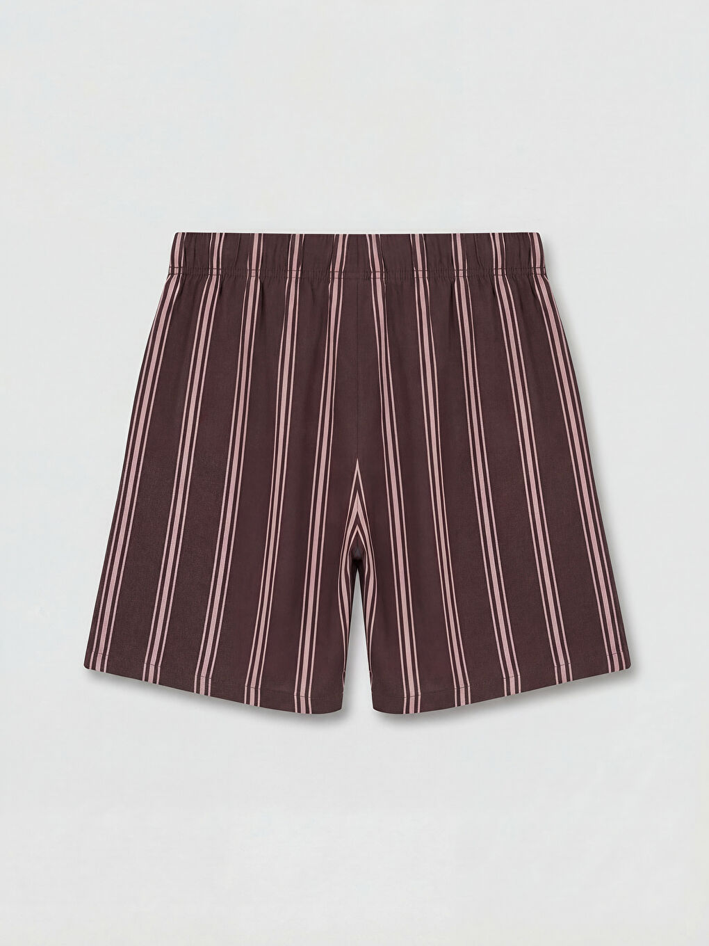 Kahverengi Gömlek Yaka Çizgili Kadın Şortlu Pijama Takımı-4