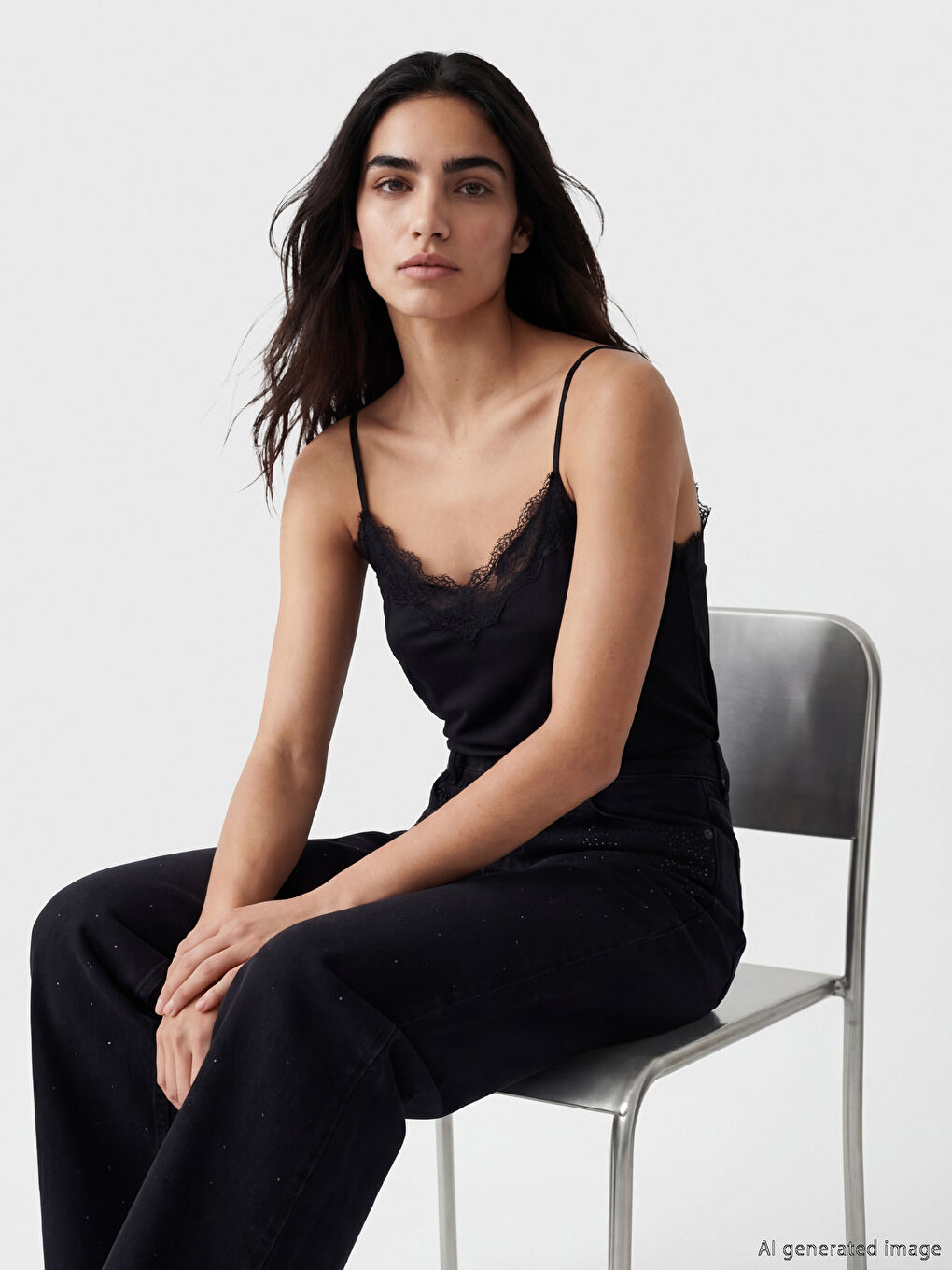 Women's V-Neck Lace Detail Strappy Blouse