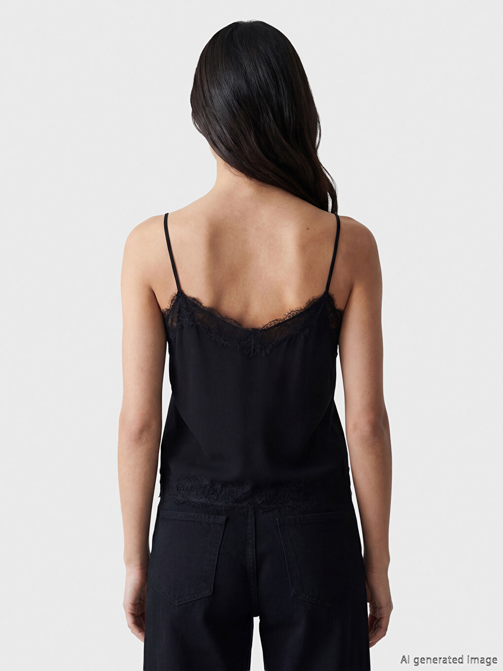 Women's V-Neck Lace Detail Strappy Blouse-2