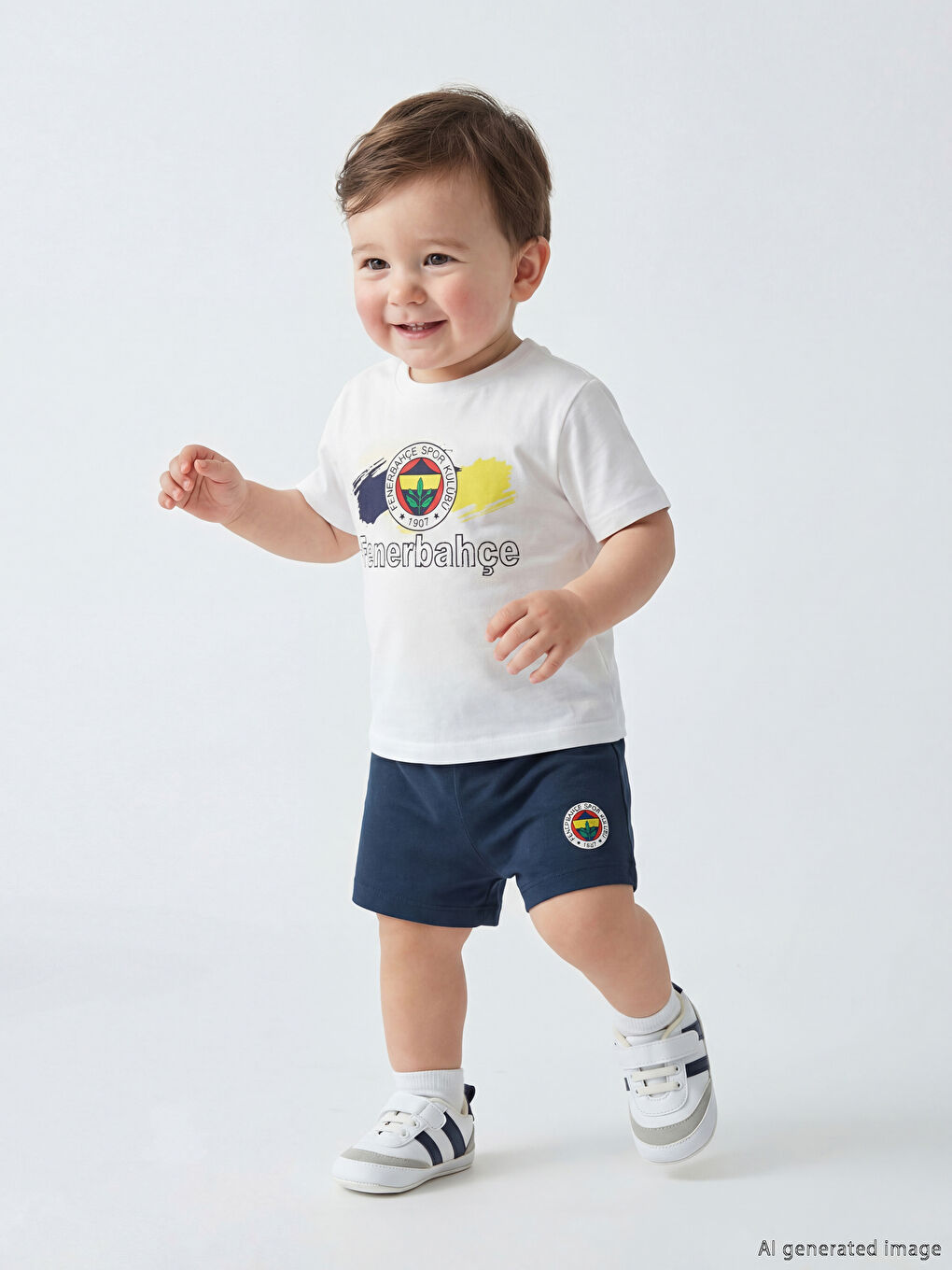 Beyaz Fenerbahçe Baskılı Erkek Bebek Tişört ve Şort