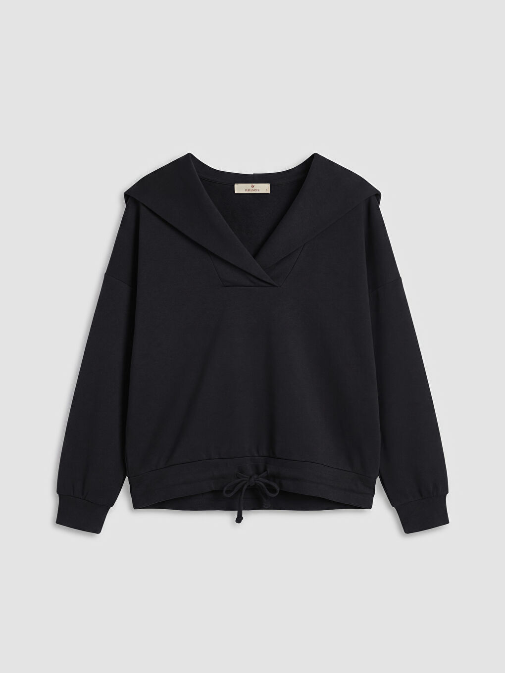 Siyah V Yaka Kadın Sweatshirt-3