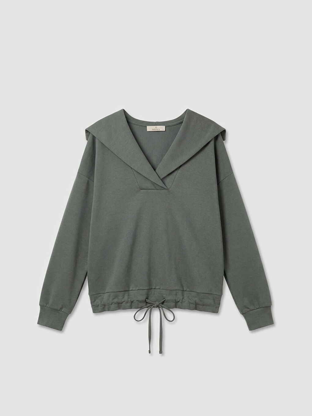 Haki V Yaka Kadın Sweatshirt-5