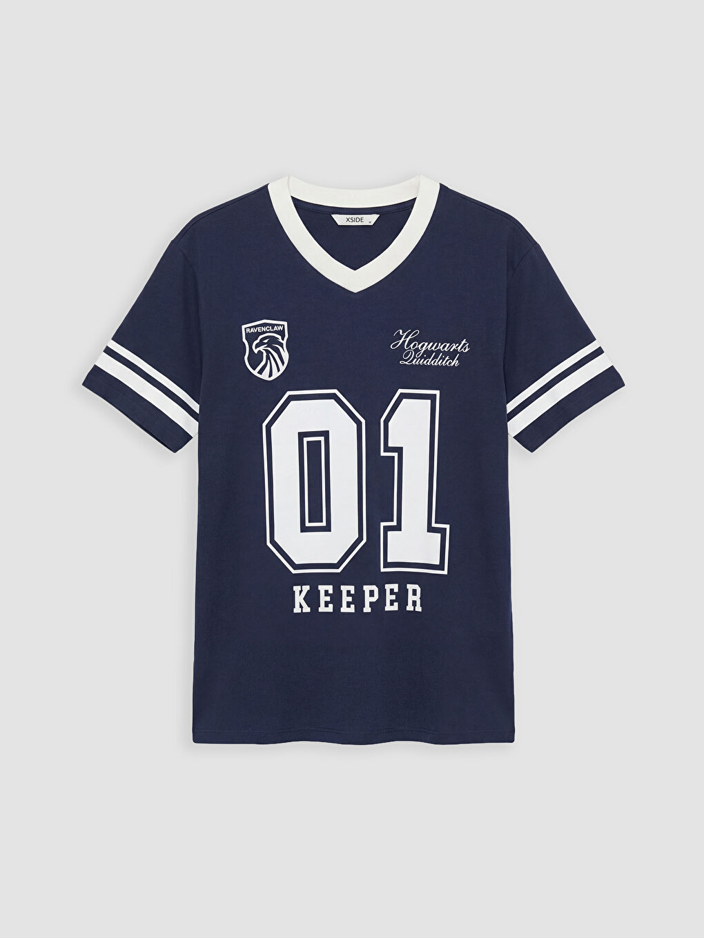 Lacivert V Yaka Harry Potter Baskılı Oversize Kadın Tişört