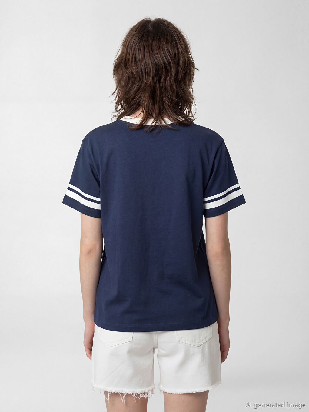 Lacivert V Yaka Harry Potter Baskılı Oversize Kadın Tişört-3