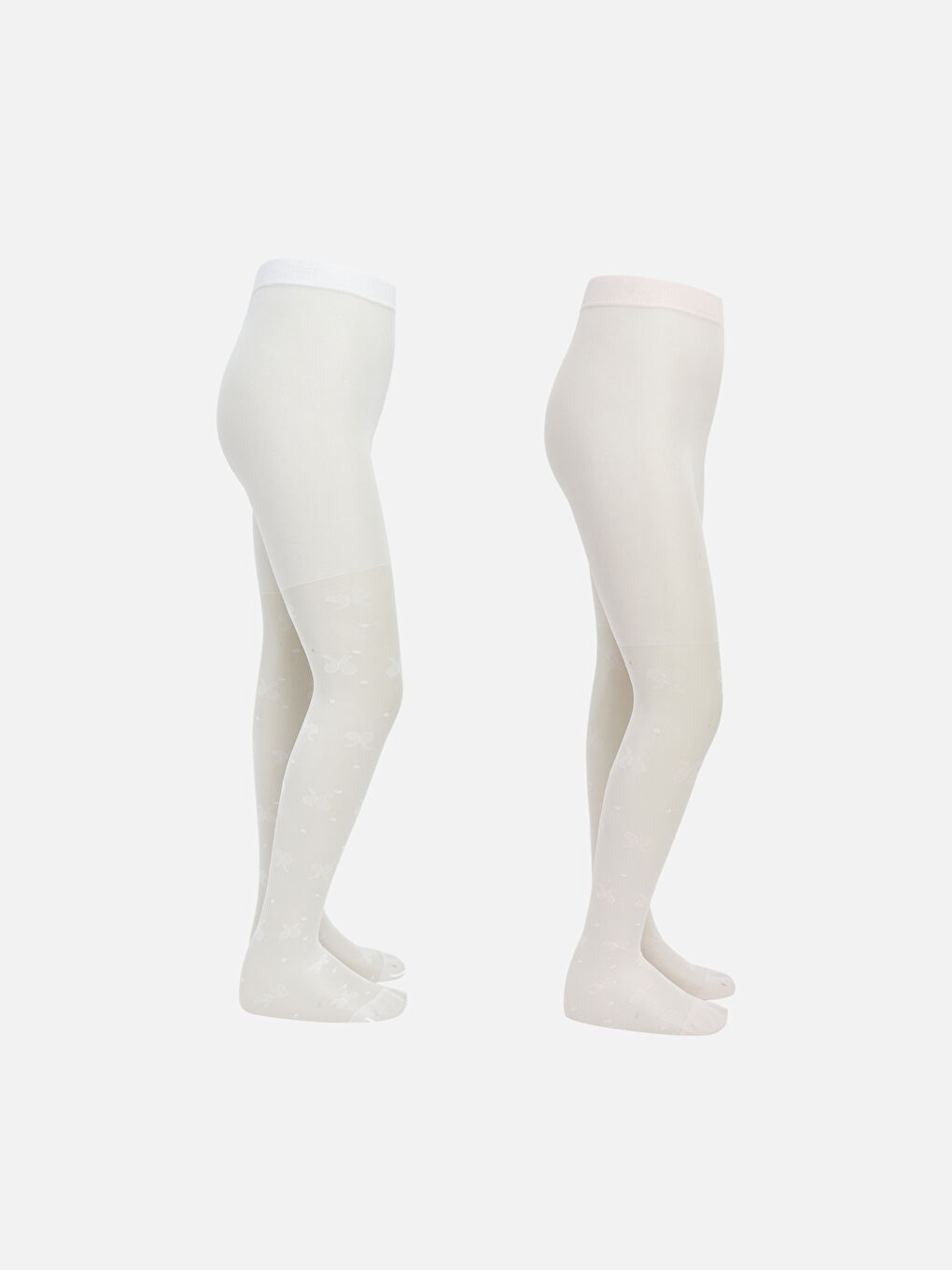 Beyaz Kelebek Desenli Kız Çocuk Külotlu Çorap 2'li