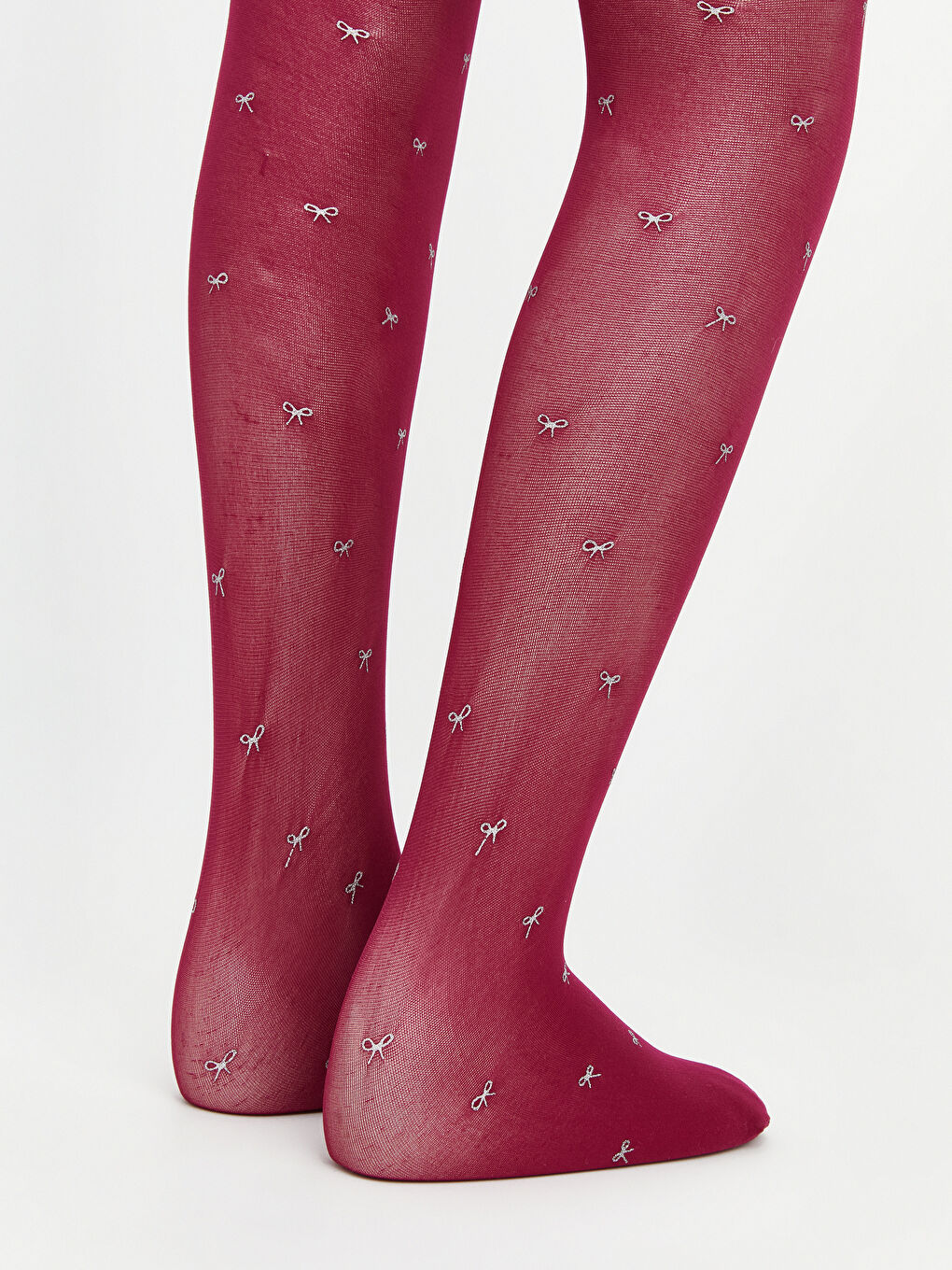 Mürdüm Fiyonk Desenli Kız Çocuk İnce Külotlu Çorap 2'li-2