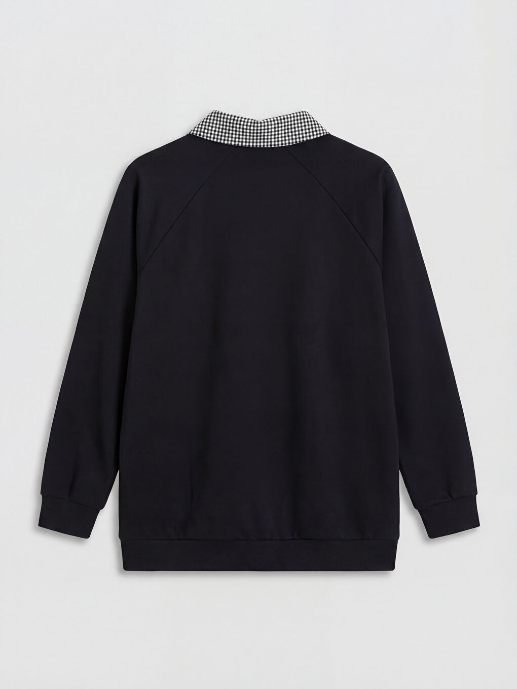 Siyah Gömlek Yaka Ekose Kadın Sweatshirt Tunik-1