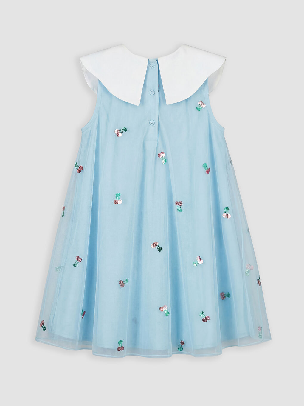 Mavi Bebe Yaka Nakışlı Kız Çocuk Prenses Elbisesi-1