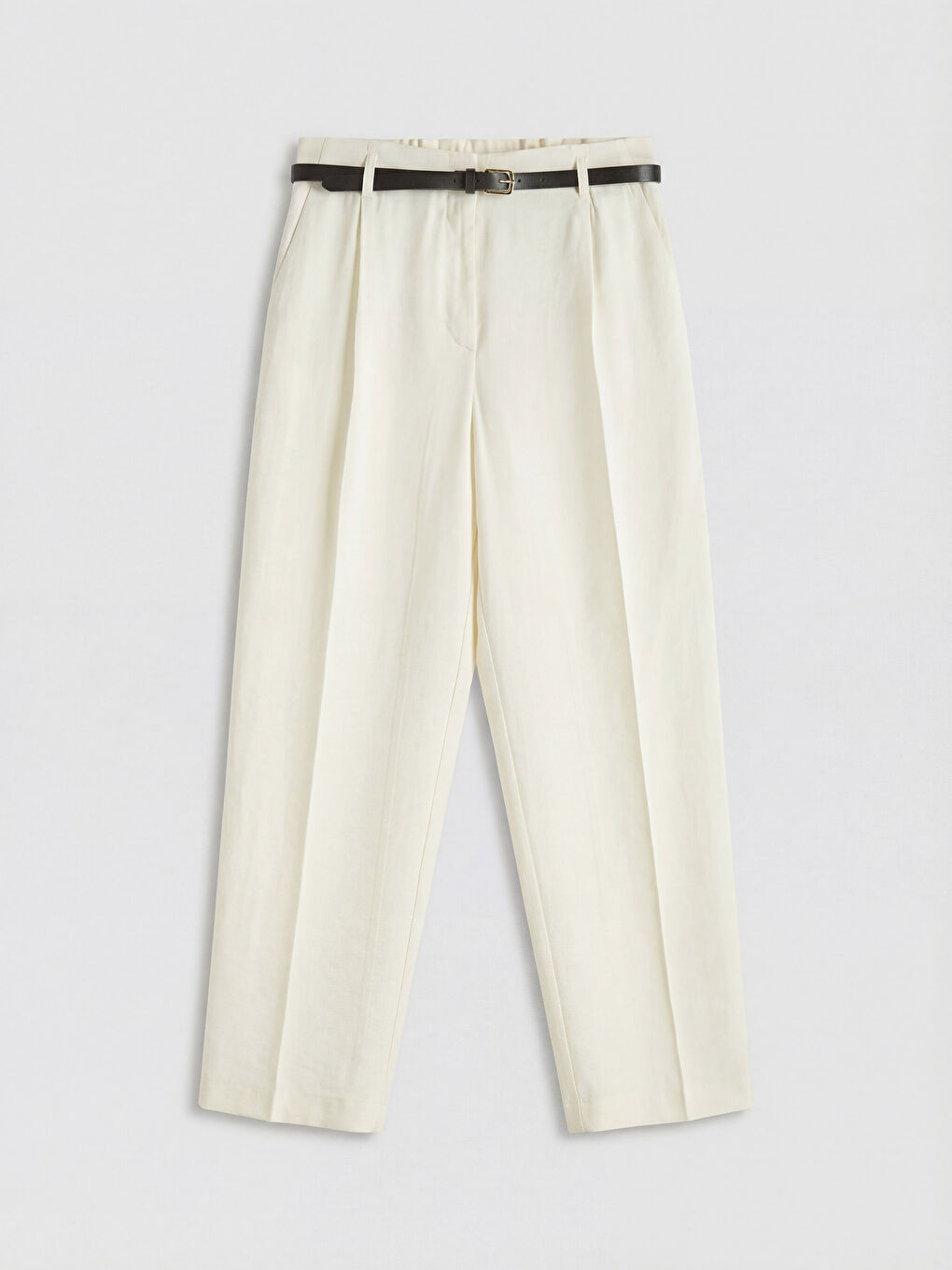 Ekru Beli Kemerli Kadın Kumaş Pantolon