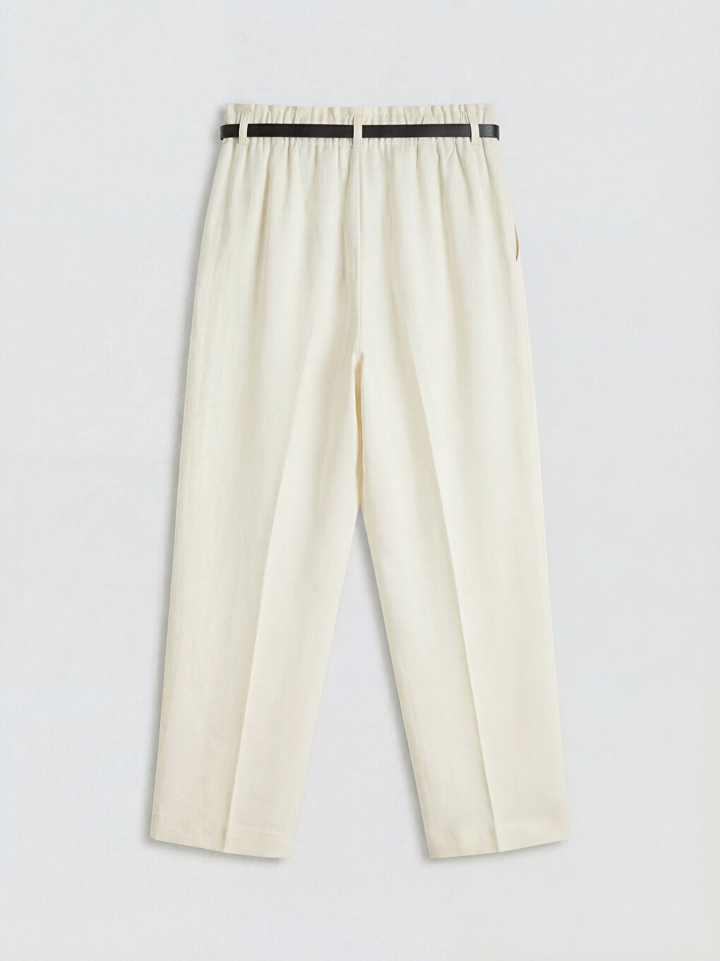 Ekru Beli Kemerli Kadın Kumaş Pantolon-1