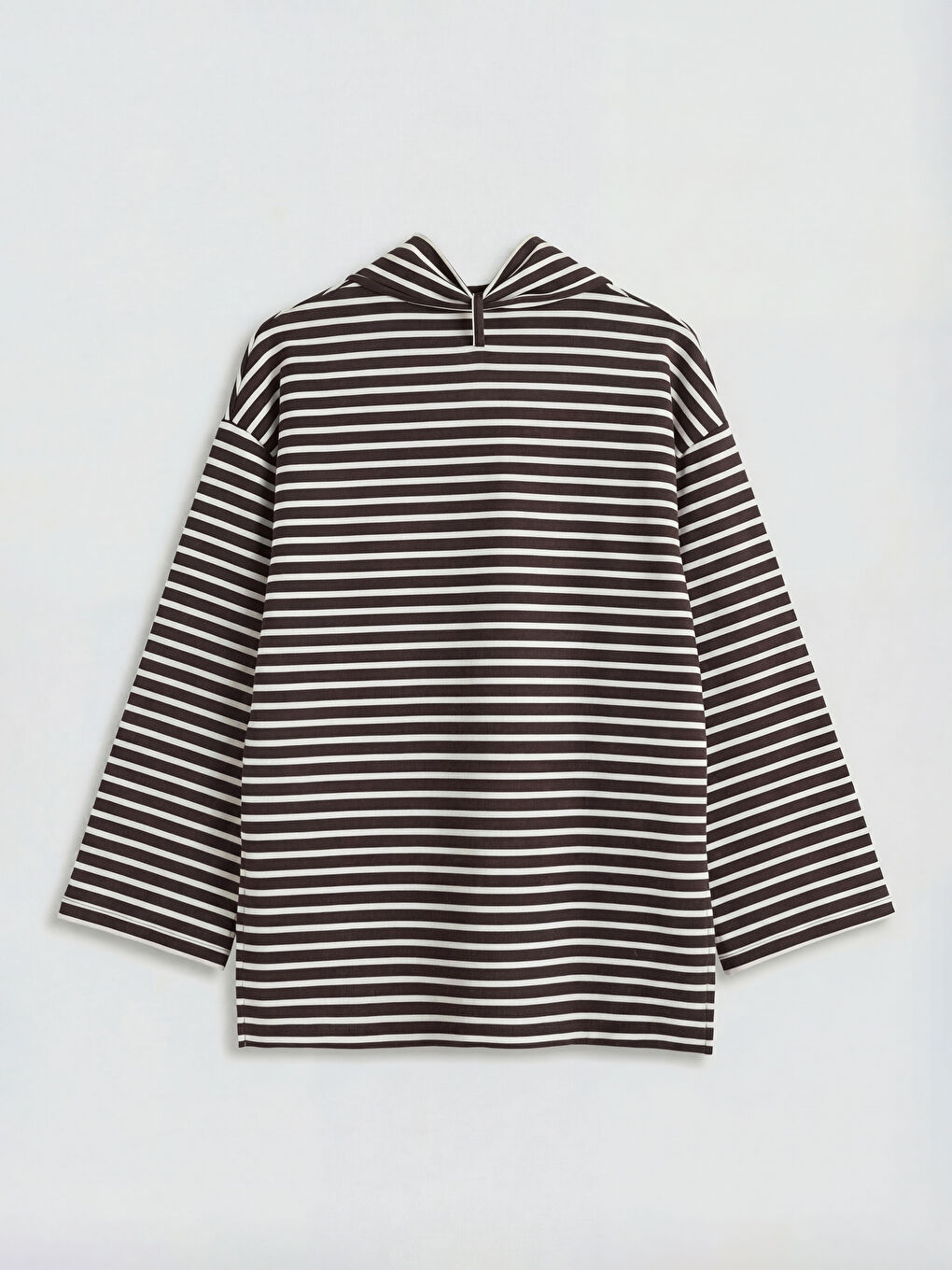 Kahverengi Şal Yaka Çizgili Kadın Sweatshirt Tunik-1