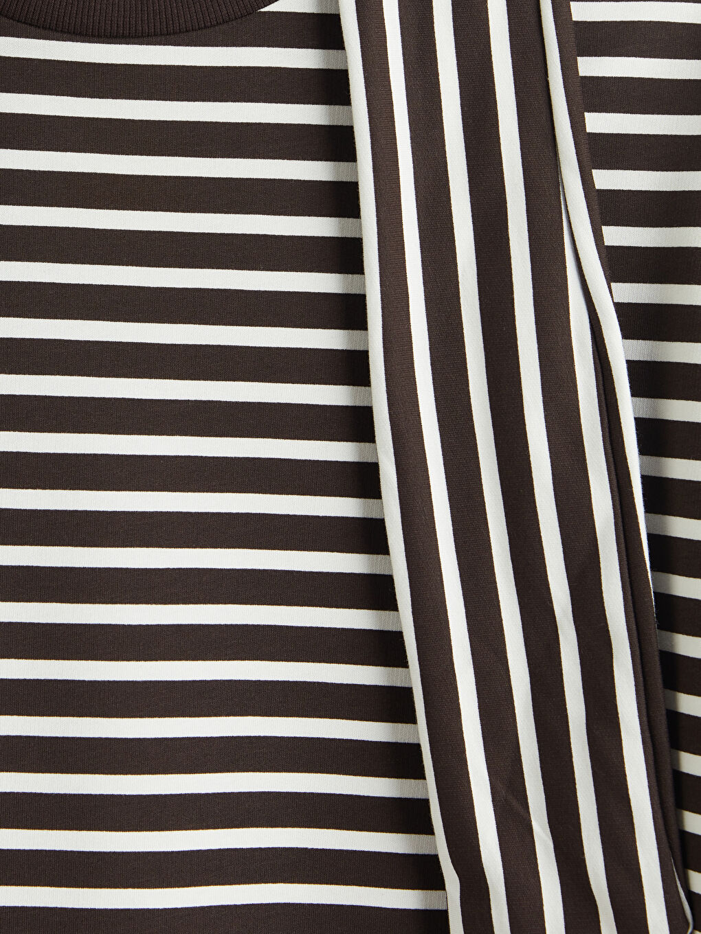 Kahverengi Şal Yaka Çizgili Kadın Sweatshirt Tunik-3