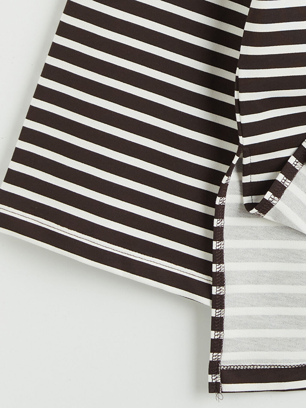 Kahverengi Şal Yaka Çizgili Kadın Sweatshirt Tunik-4