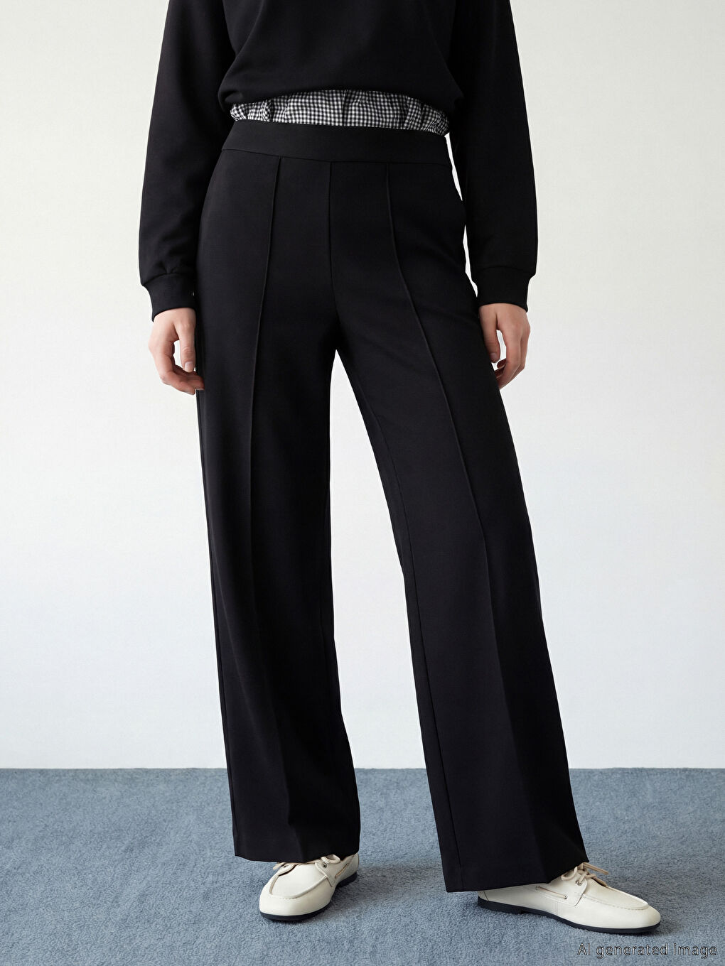 Siyah Beli Lastikli Kadın Eşofman Altı-1