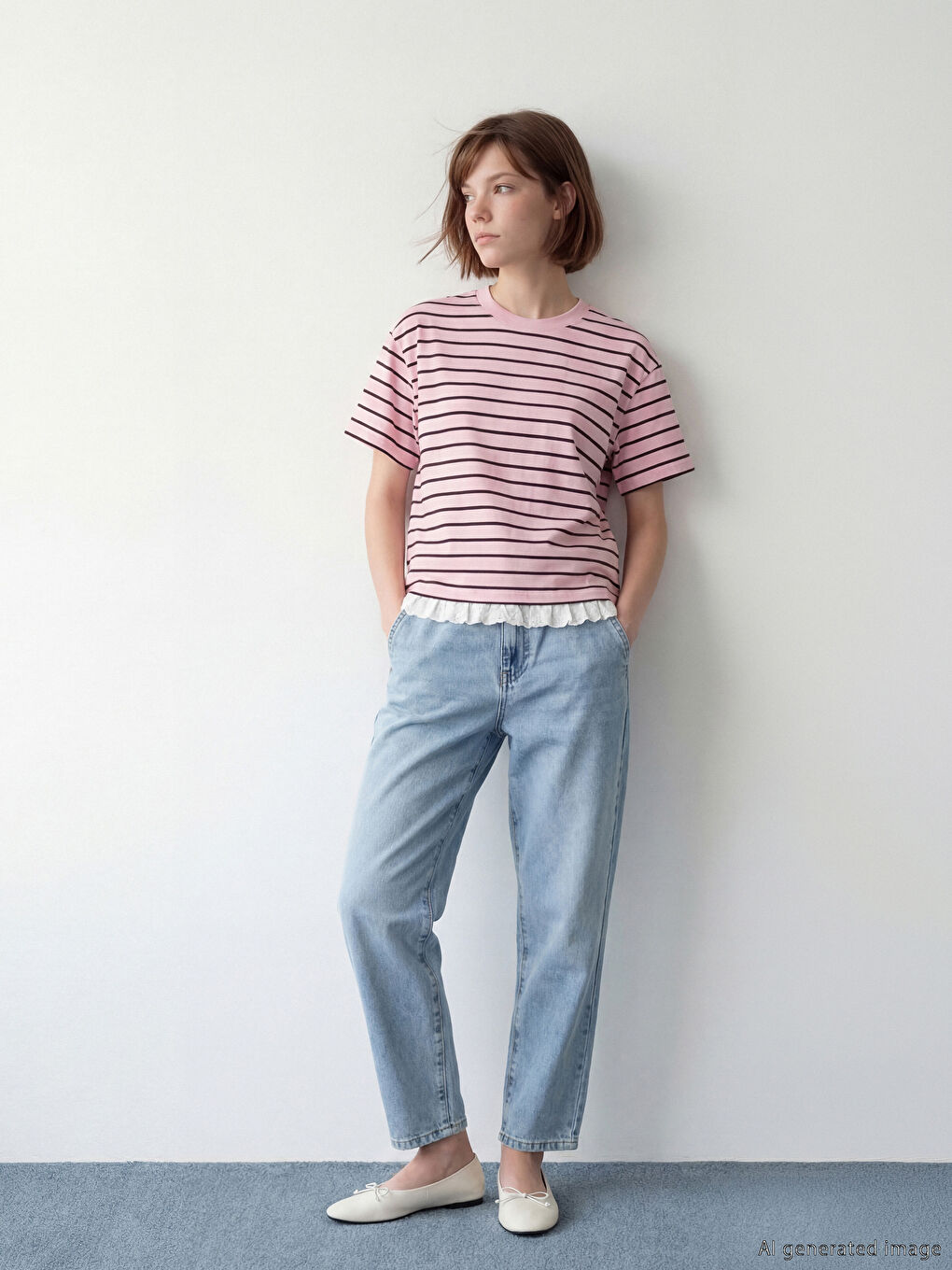 Crew Neck Striped Women's T-Shirt-1