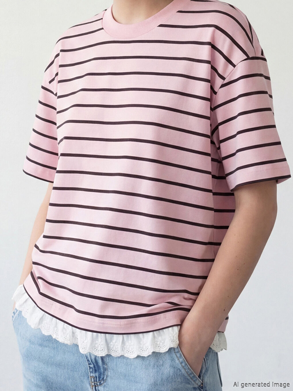 Crew Neck Striped Women's T-Shirt-2