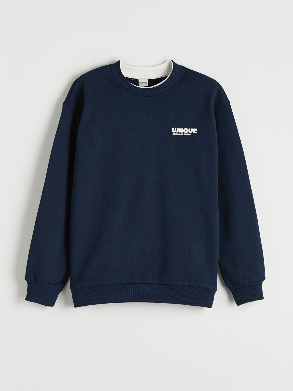 Lacivert Bisiklet Yaka Baskılı Erkek Çocuk Sweatshirt