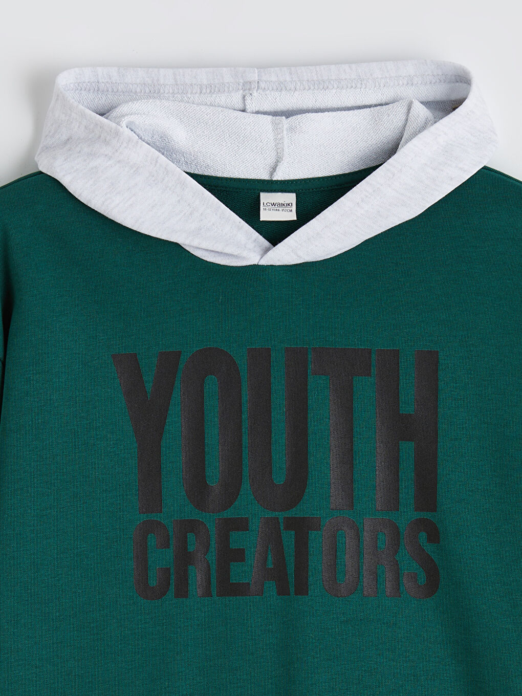 Yeşil Kapüşonlu Baskılı Erkek Çocuk Sweatshirt-1