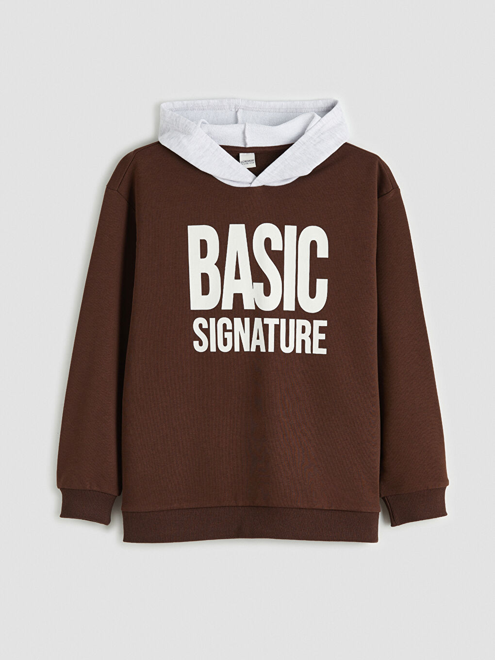 Kahverengi Kapüşonlu Baskılı Erkek Çocuk Sweatshirt