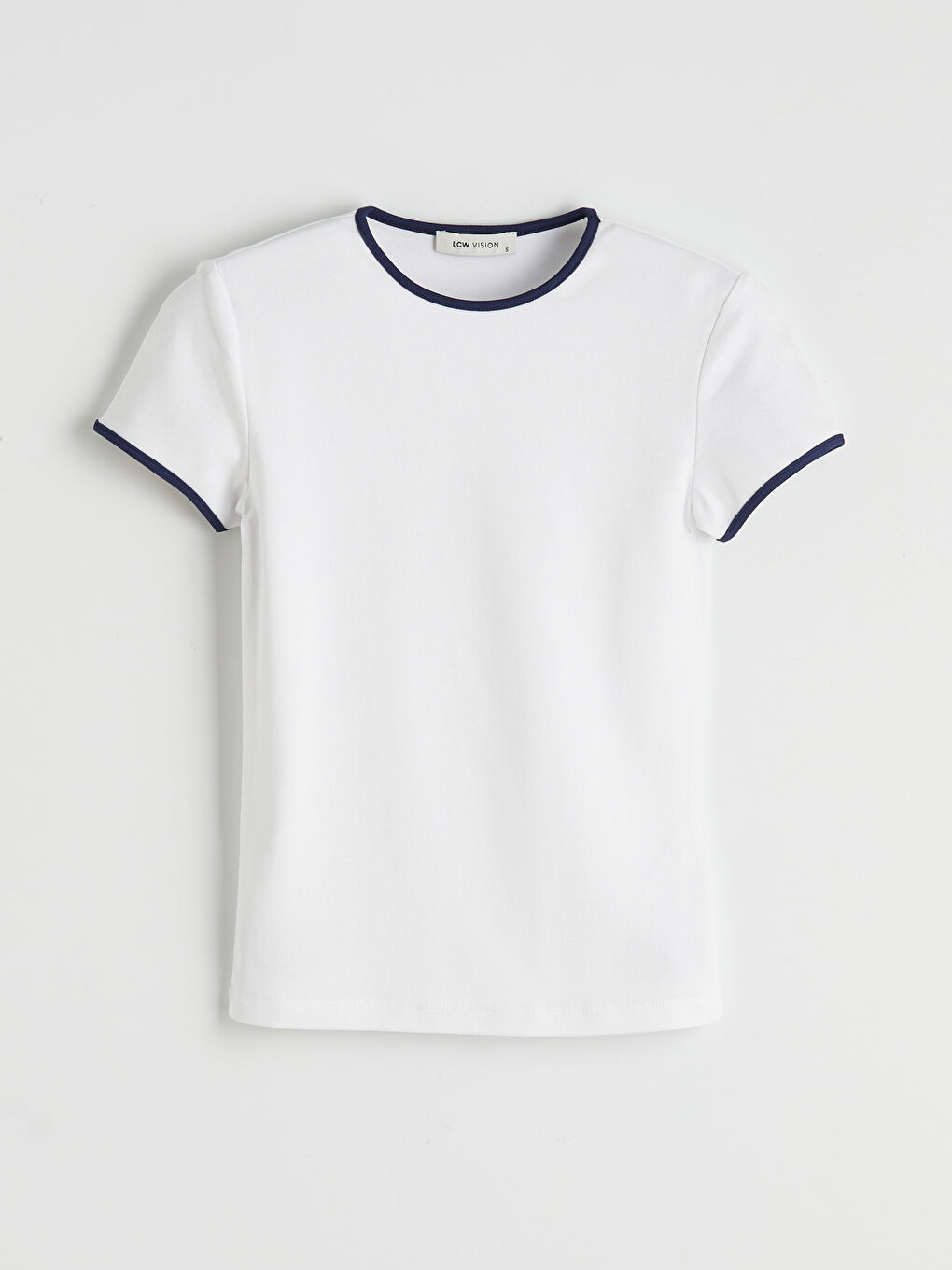 Ekru Bisiklet Yaka Kadın Tişört