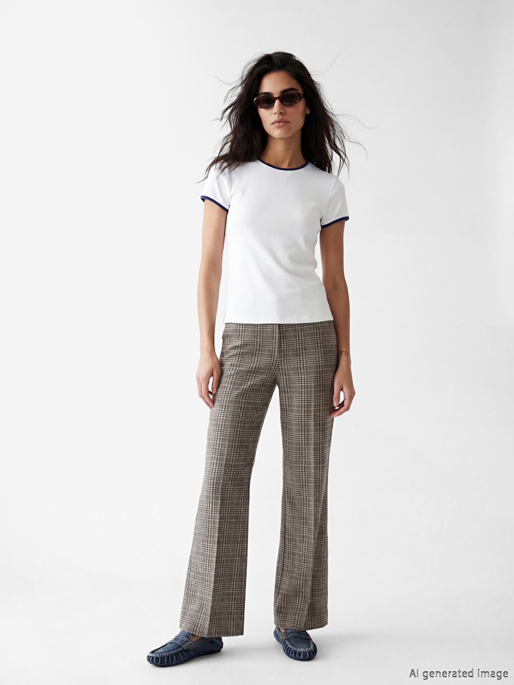 Ekru Bisiklet Yaka Kadın Tişört-1