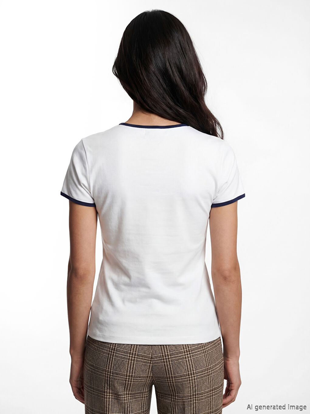 Ekru Bisiklet Yaka Kadın Tişört-2