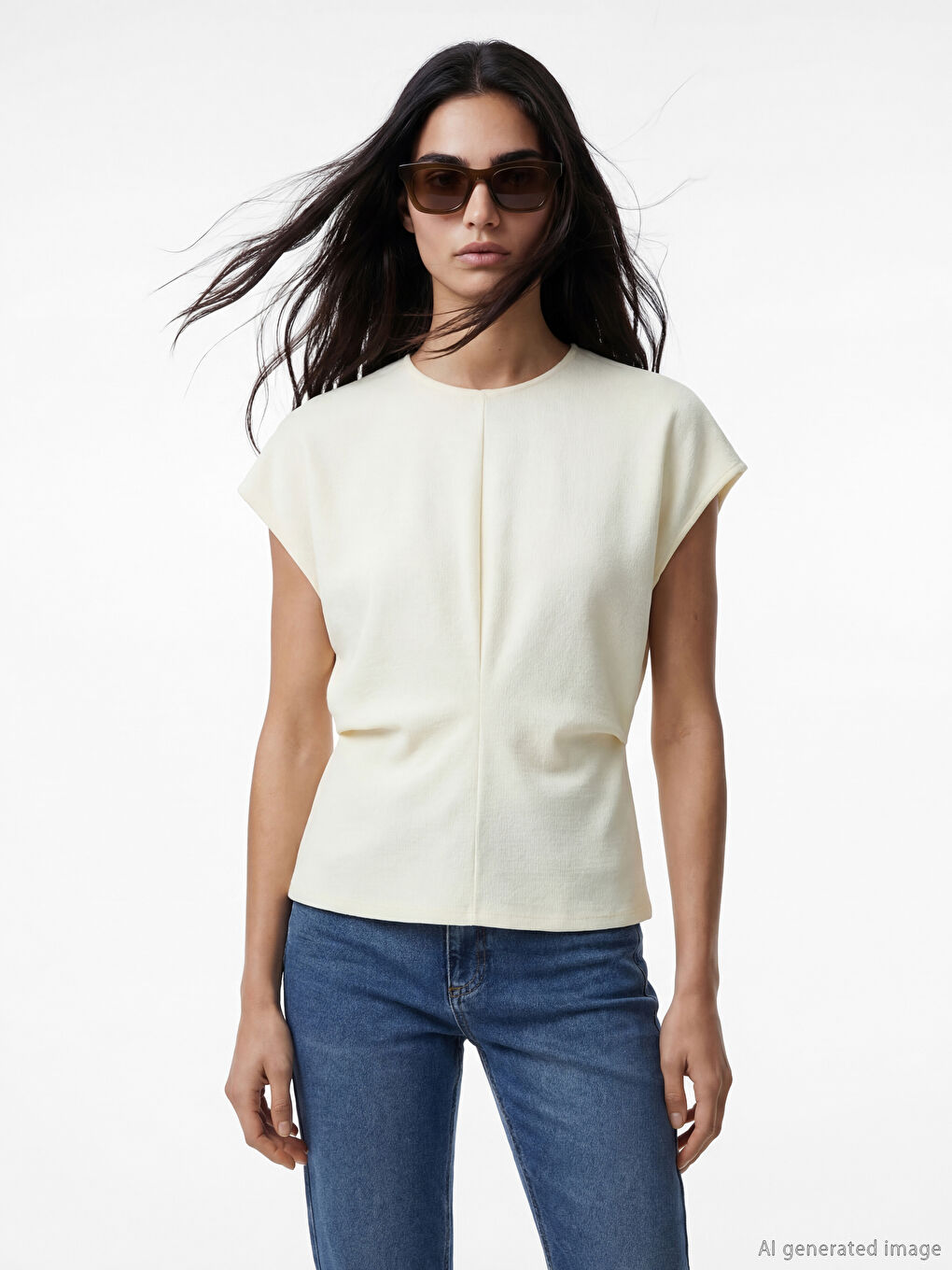 Ekru Bisiklet Yaka Büzgülü Bluz